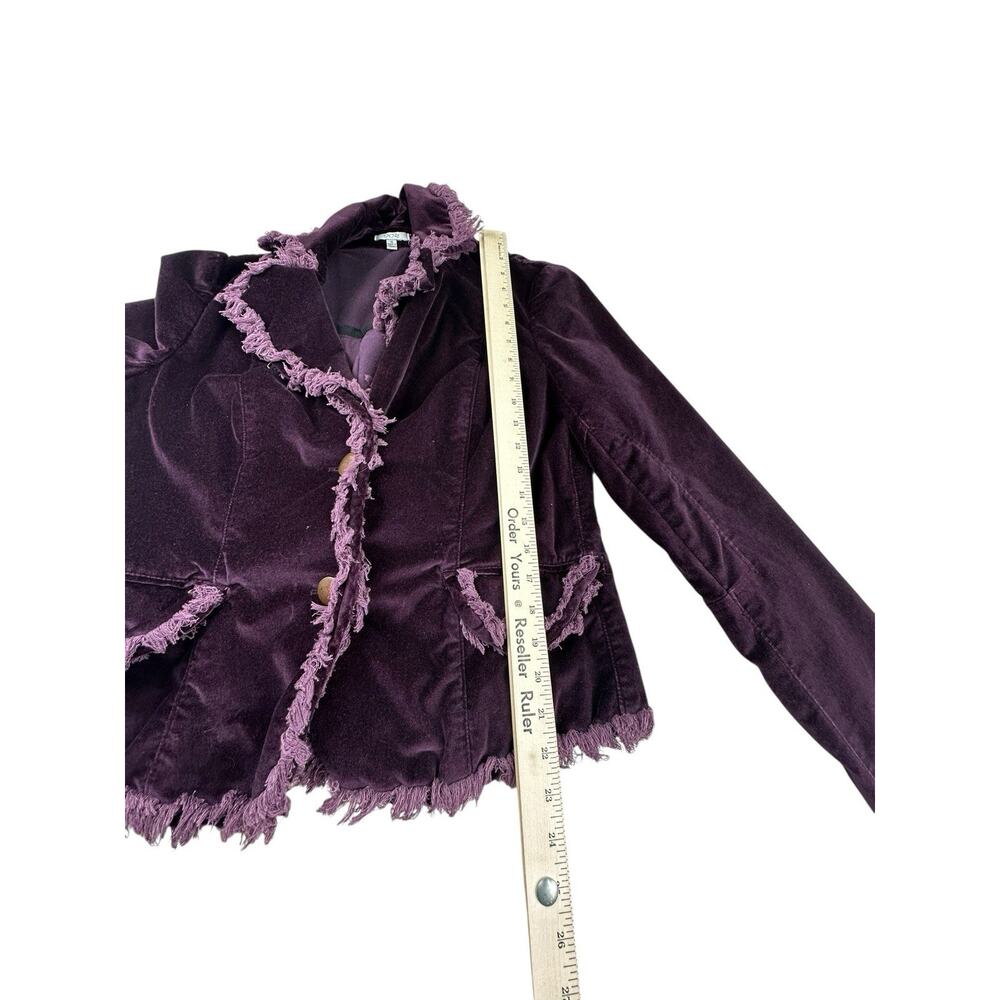 Vintage Cache Purple Velvet Blazer Jacket Fringe Trim Boho Y2K Statement Sz 12 - Picture 5 of 11